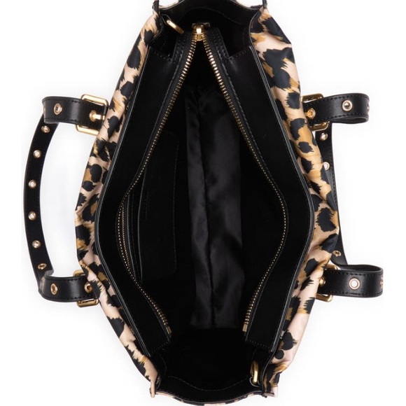 SOLD⛔️Authentic MOSCHINO leather/cotton cheetah print top zip tote/Crossbody - Picture 8 of 16